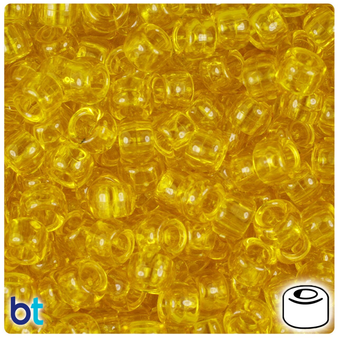 BeadTin Dark Yellow Transparent 9mm Barrel Plastic Pony Beads (500pcs)